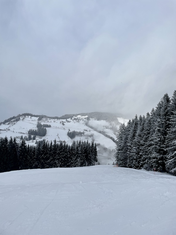 Blick auf die leere Abfahrt Blick auf die leere Abfahrt